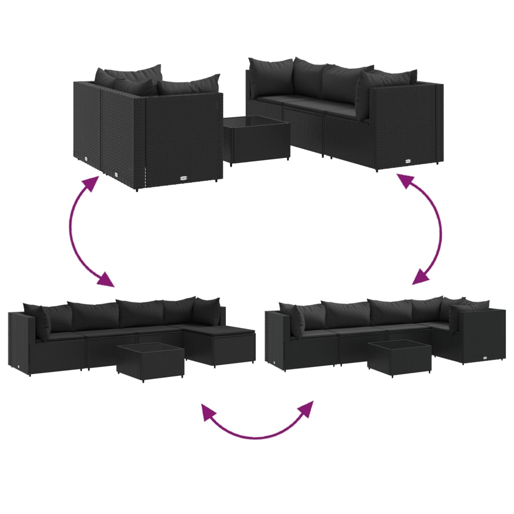 Set Mobili da Giardino 6 pz con Cuscini in Polyrattan Nero