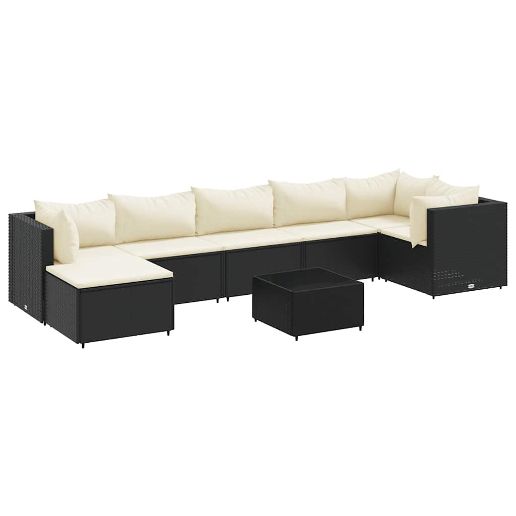 Set Mobili da Giardino con Cuscini 8 pz Nero in Polyrattan