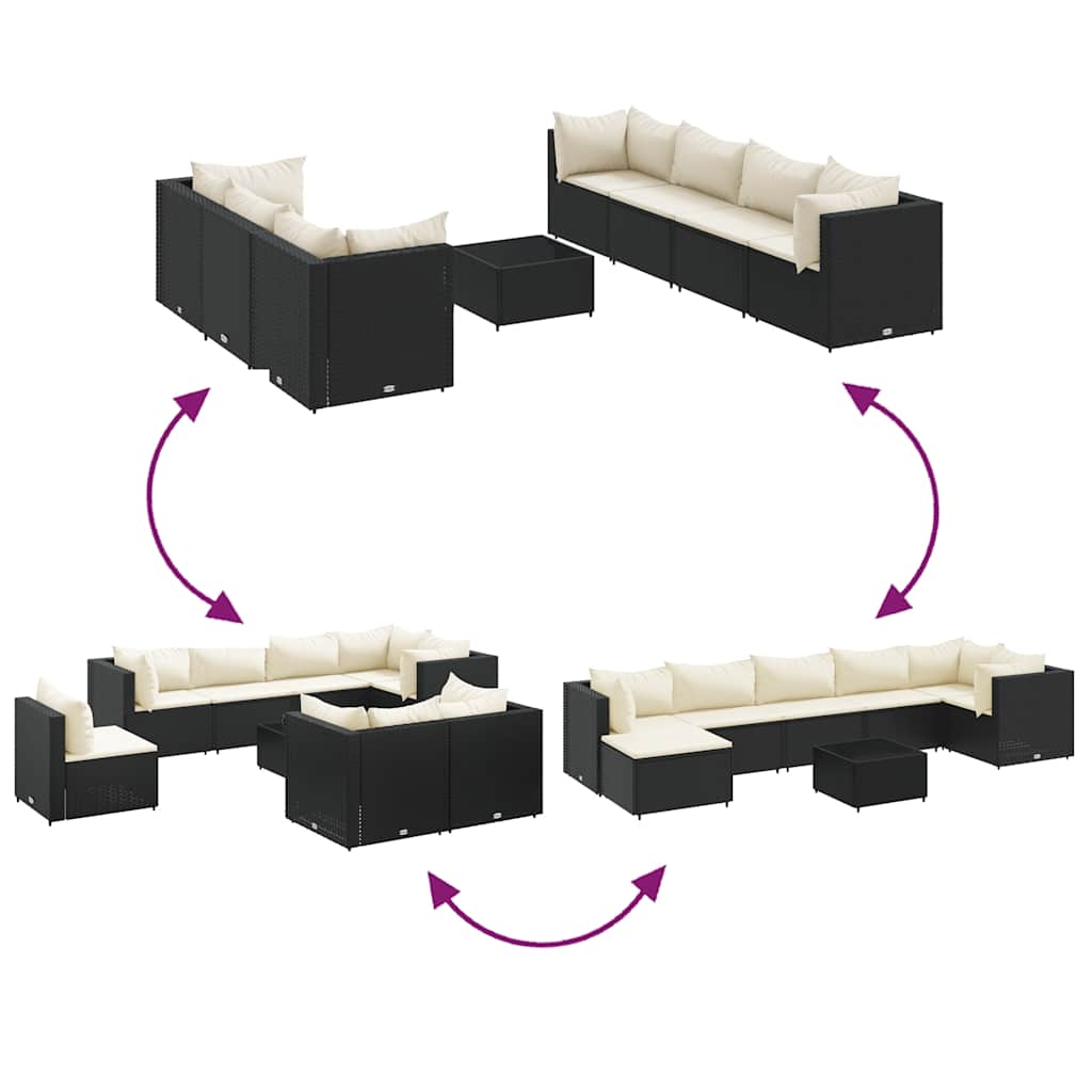 Set Mobili da Giardino con Cuscini 8 pz Nero in Polyrattan