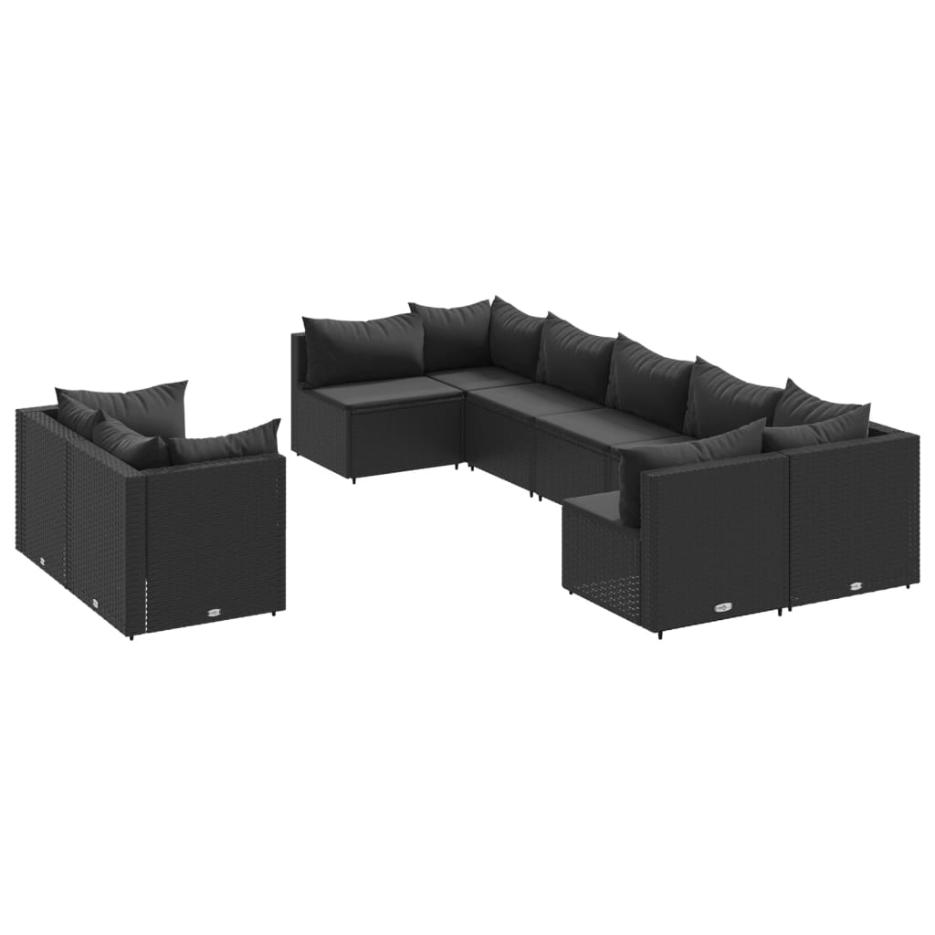 Set Divani da Giardino 9 pz con Cuscini Nero in Polyrattan