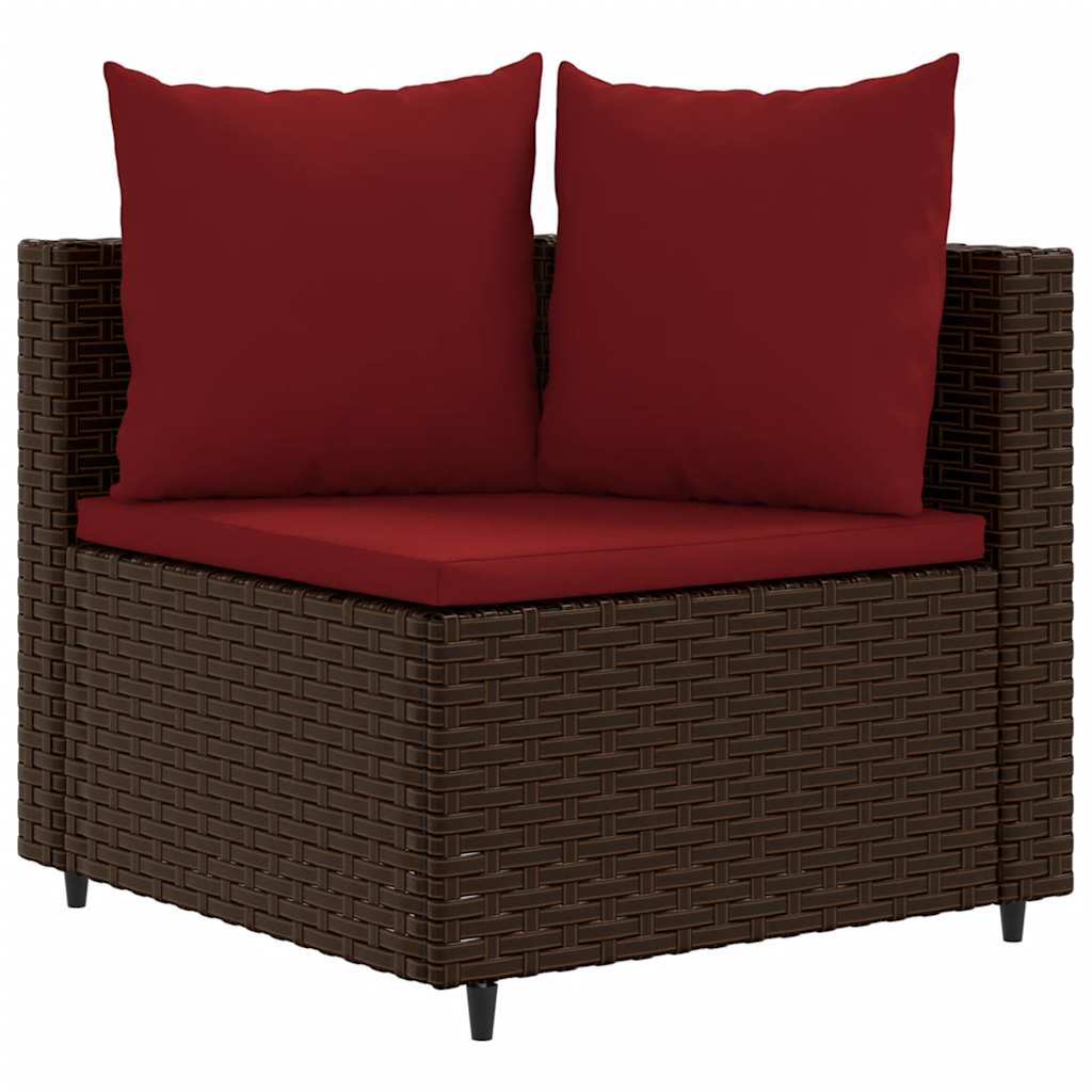 Set Divano da Giardino 4 pz con Cuscini Marrone in Polyrattan