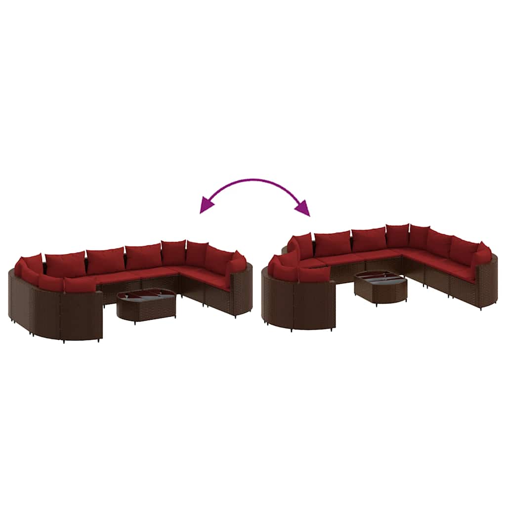 Set Divani da Giardino 10pz con Cuscini in Polyrattan Marrone