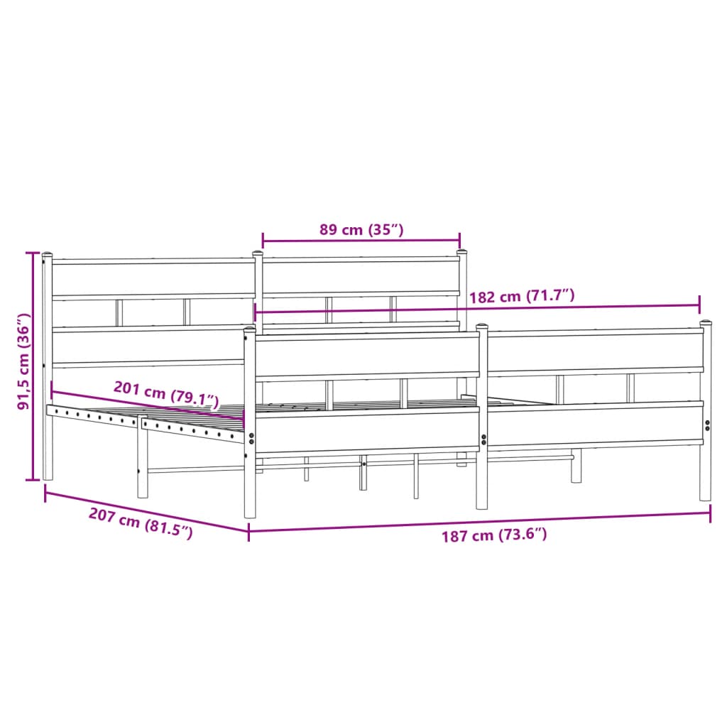 Giroletto senza Materaso in Metallo Rovere Fumo 180x200 cm | homemem39