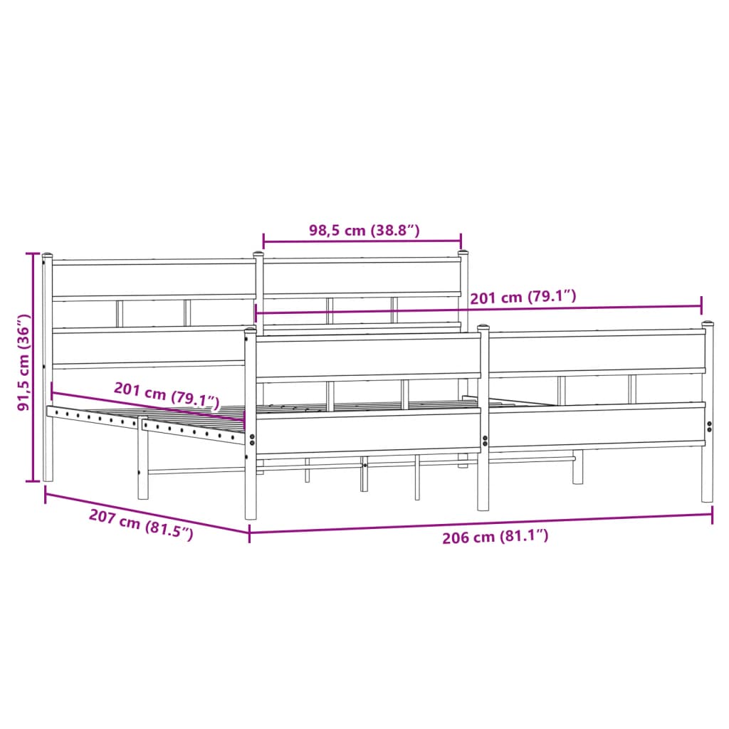 Giroletto senza Materaso in Metallo Rovere Sonoma 200x200 cm | homemem39