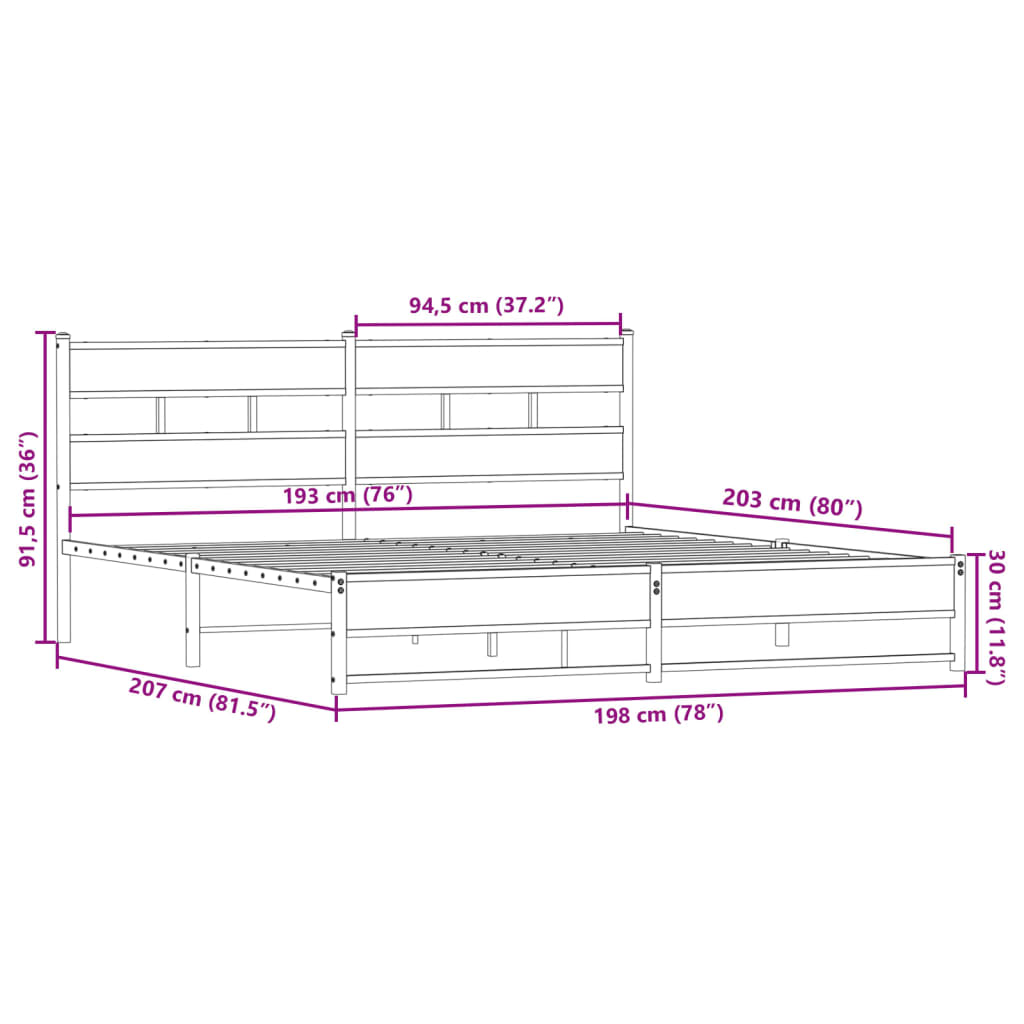 Giroletto senza Materaso in Metallo Rovere Fumo 193x203 cm | homemem39