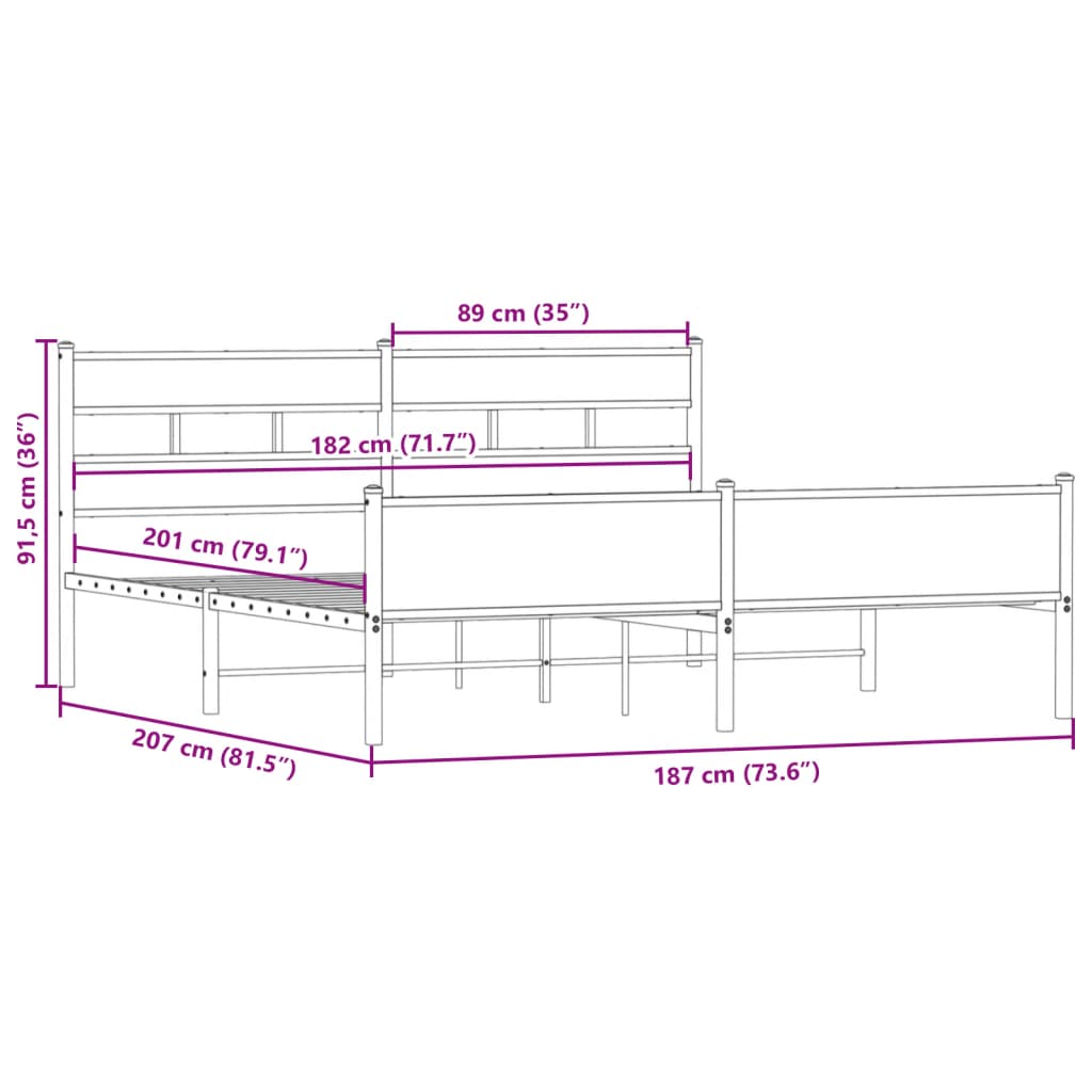 Giroletto senza Materaso in Metallo Rovere Fumo 180x200 cm | homemem39