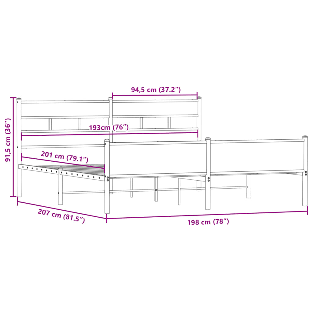 Giroletto senza Materaso in Metallo Rovere Fumo 193x203 cm | homemem39