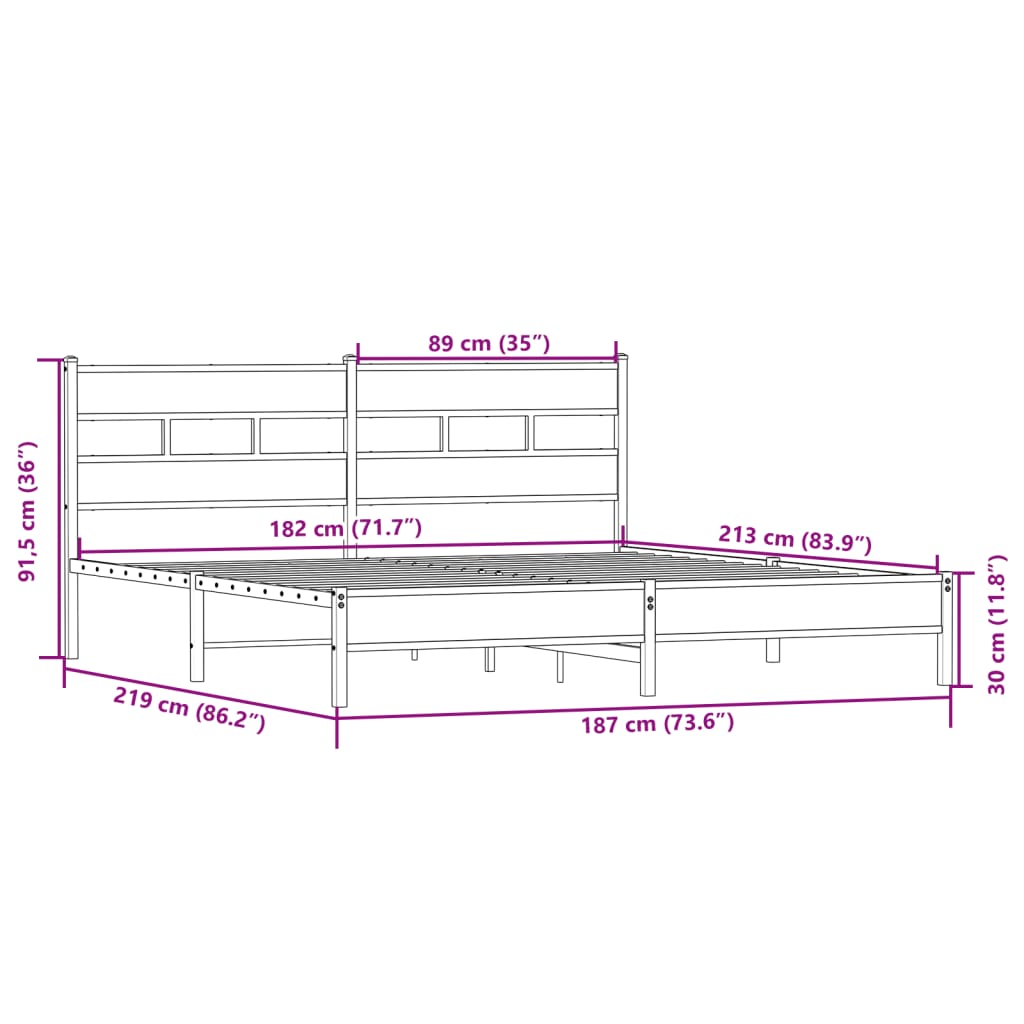Giroletto senza Materaso in Metallo Rovere Sonoma 183x213 cm | homemem39