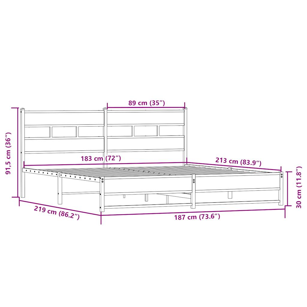 Giroletto senza Materaso in Metallo Rovere Sonoma 183x213 cm | homemem39