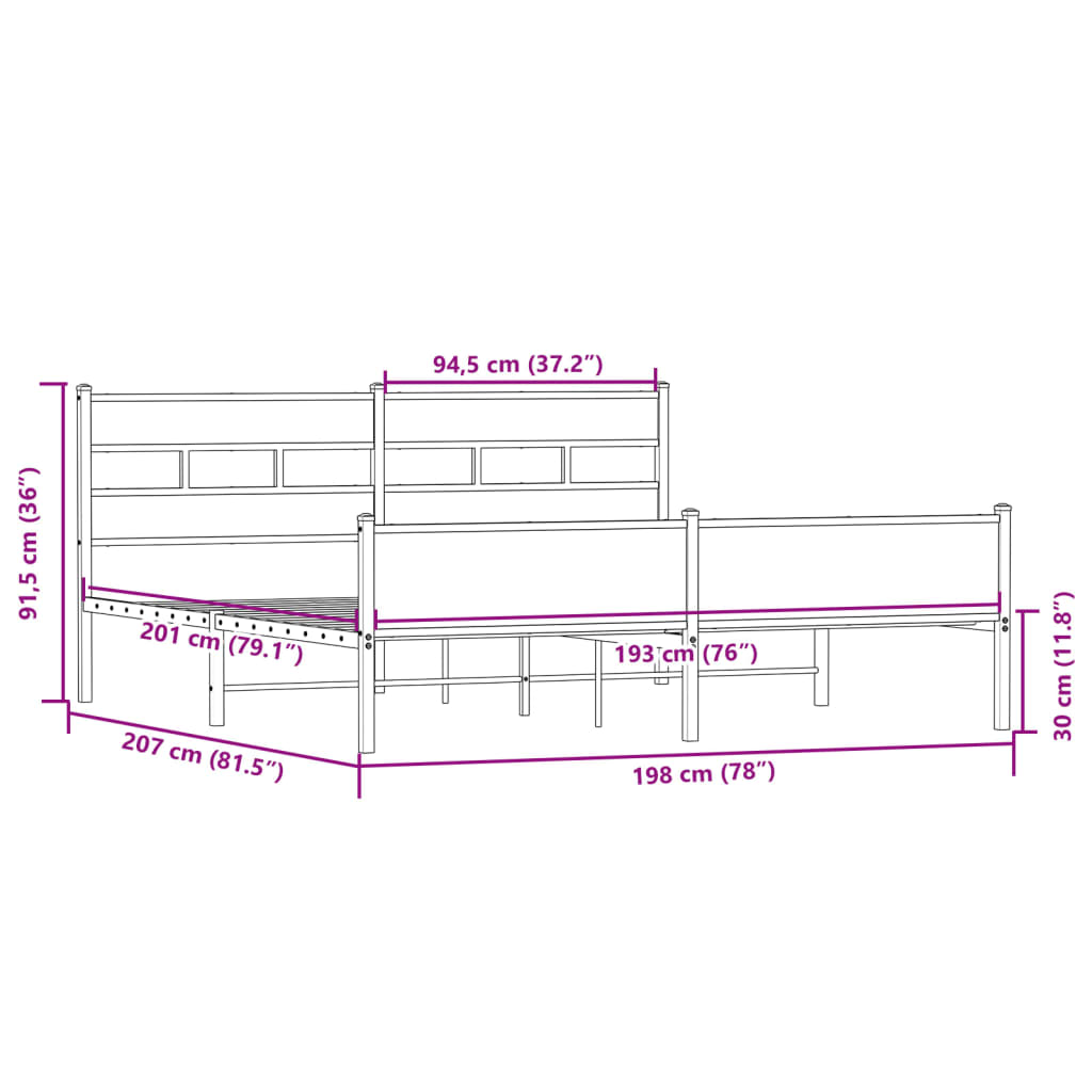 Giroletto senza Materaso in Metallo Rovere Sonoma 193x203 cm | homemem39