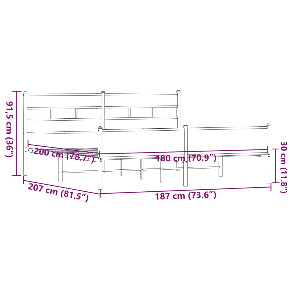 Giroletto senza Materaso in Metallo Rovere Marrone 180x200 cm | homemem39