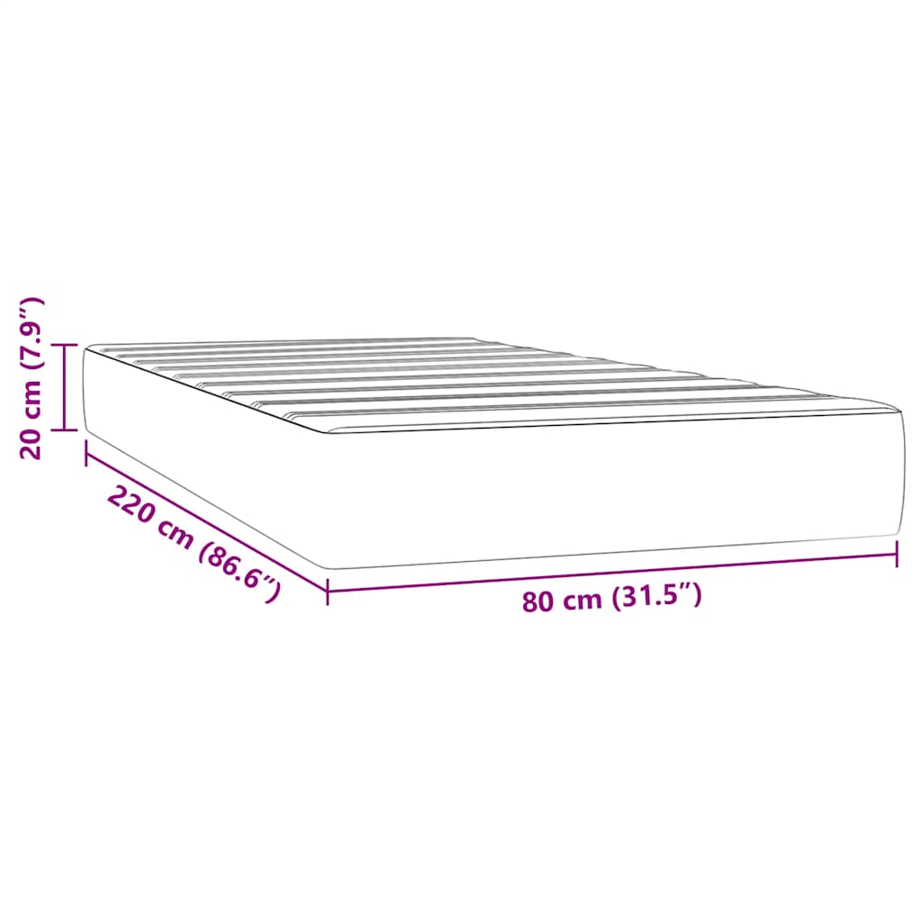 Materasso a Molle Insacchettate Rigidità Media Grigio Scuro 80x220x20 cm in Velluto | homemem39
