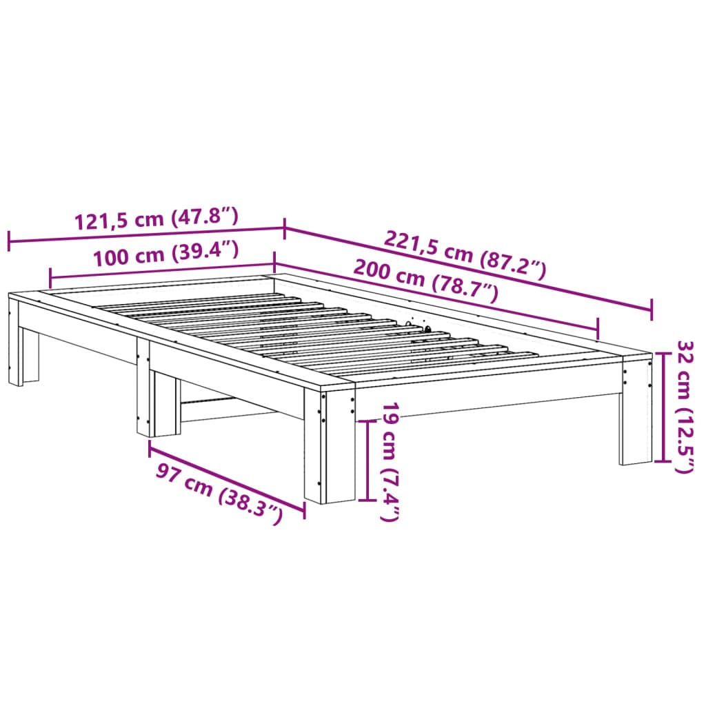 Letto senza Materasso Marrone Cera 100x200 cm in Legno di Pino | homemem39