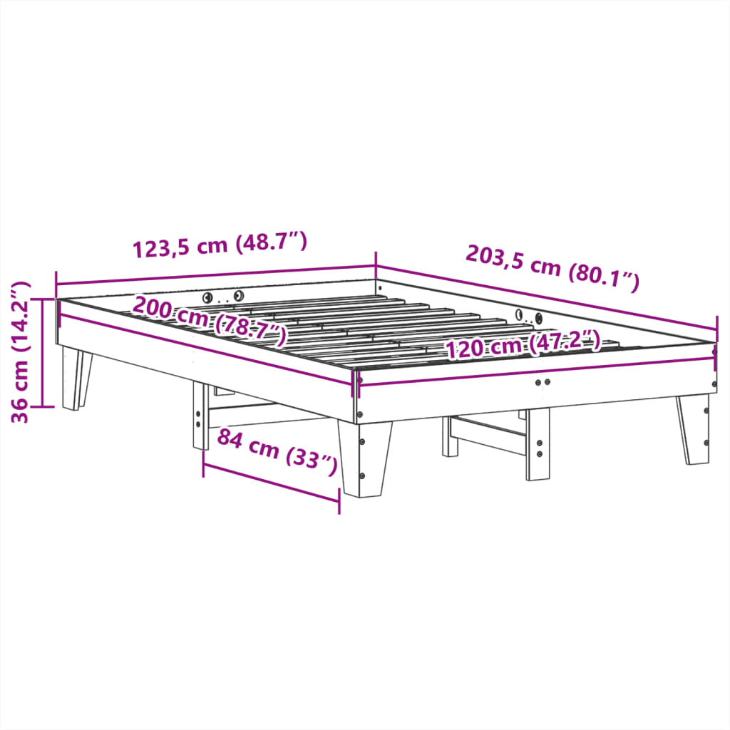Letto senza Materasso Marrone Cera 120x200 cm in Legno di Pino | homemem39