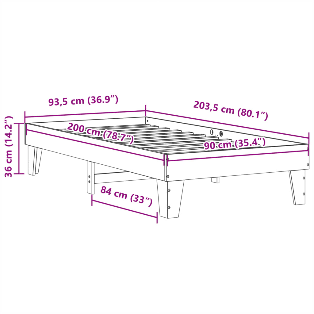 Letto senza Materasso Bianco 90x200 cm Legno Massello di Pino | homemem39