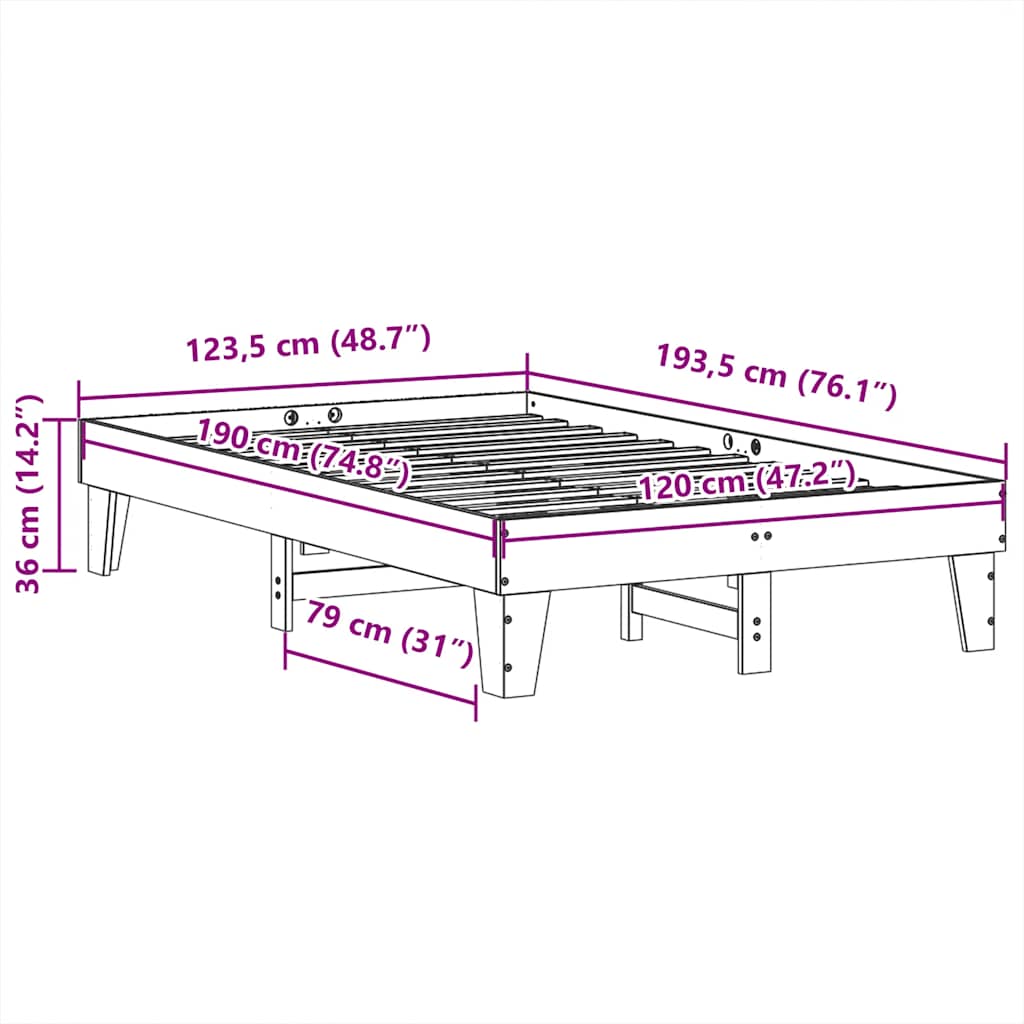Letto senza Materasso Bianco 120x190 cm Legno Massello di Pino | homemem39