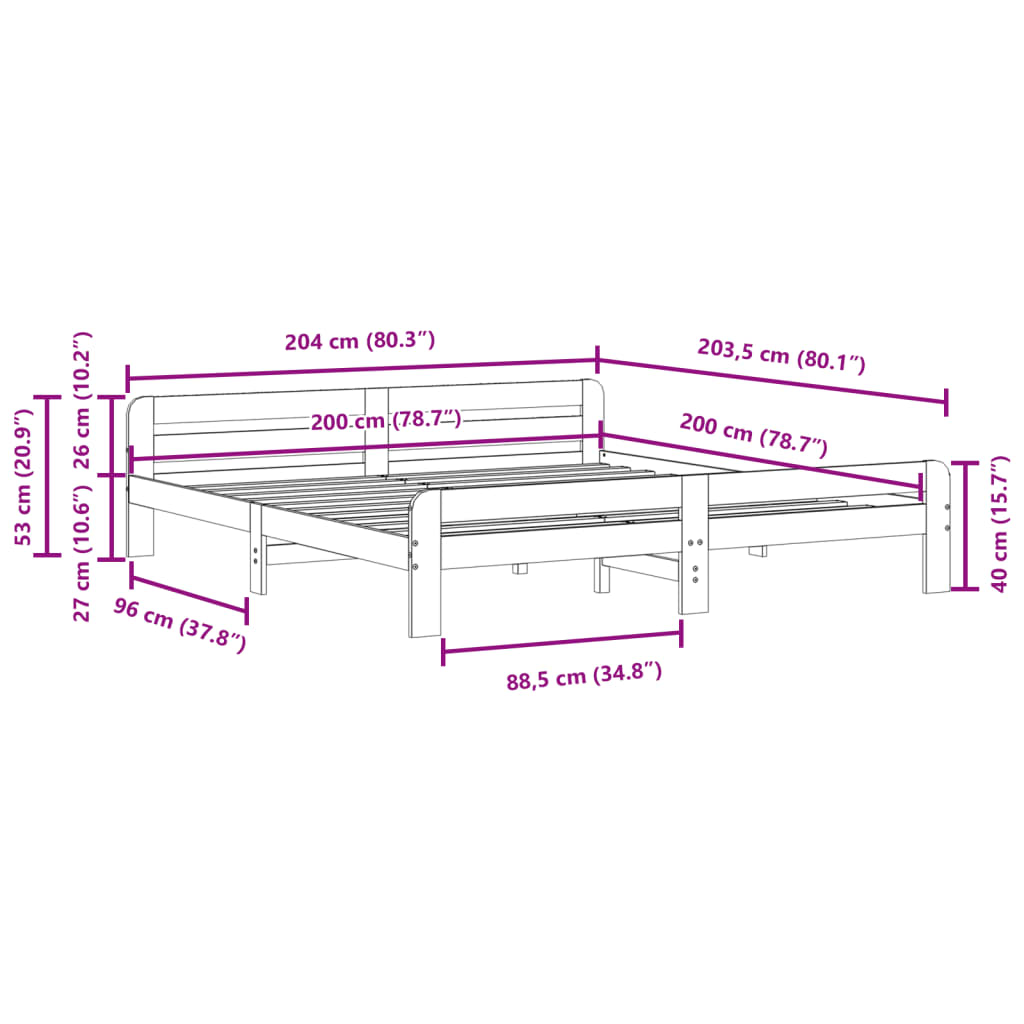 Letto senza Materasso Marrone Cera 200x200 cm in Legno di Pino | homemem39