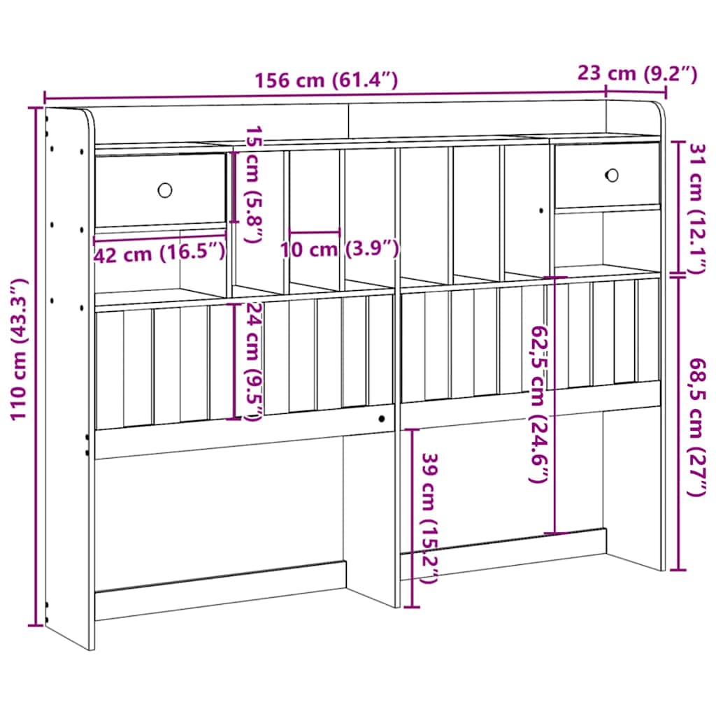 Testiera con Scomparti Marrone Cera 150 cm in Legno di Pino - homemem39