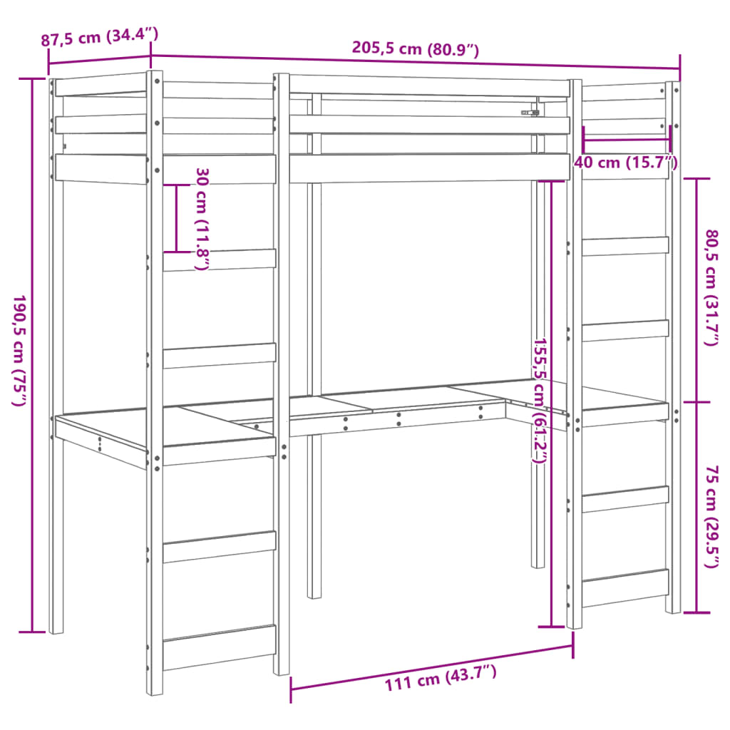 Giroletto Soppalco senza Materasso Marrone Cera 80x200cm Pino | homemem39