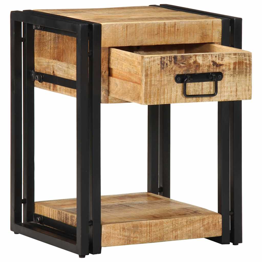 Comodino 40x35x50 cm in Legno Grezzo Massello di Mango