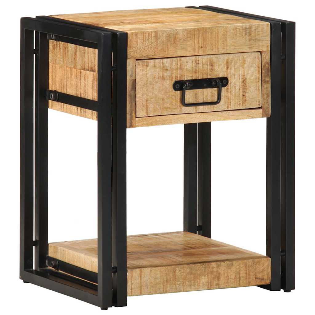 Comodino 40x35x50 cm in Legno Grezzo Massello di Mango