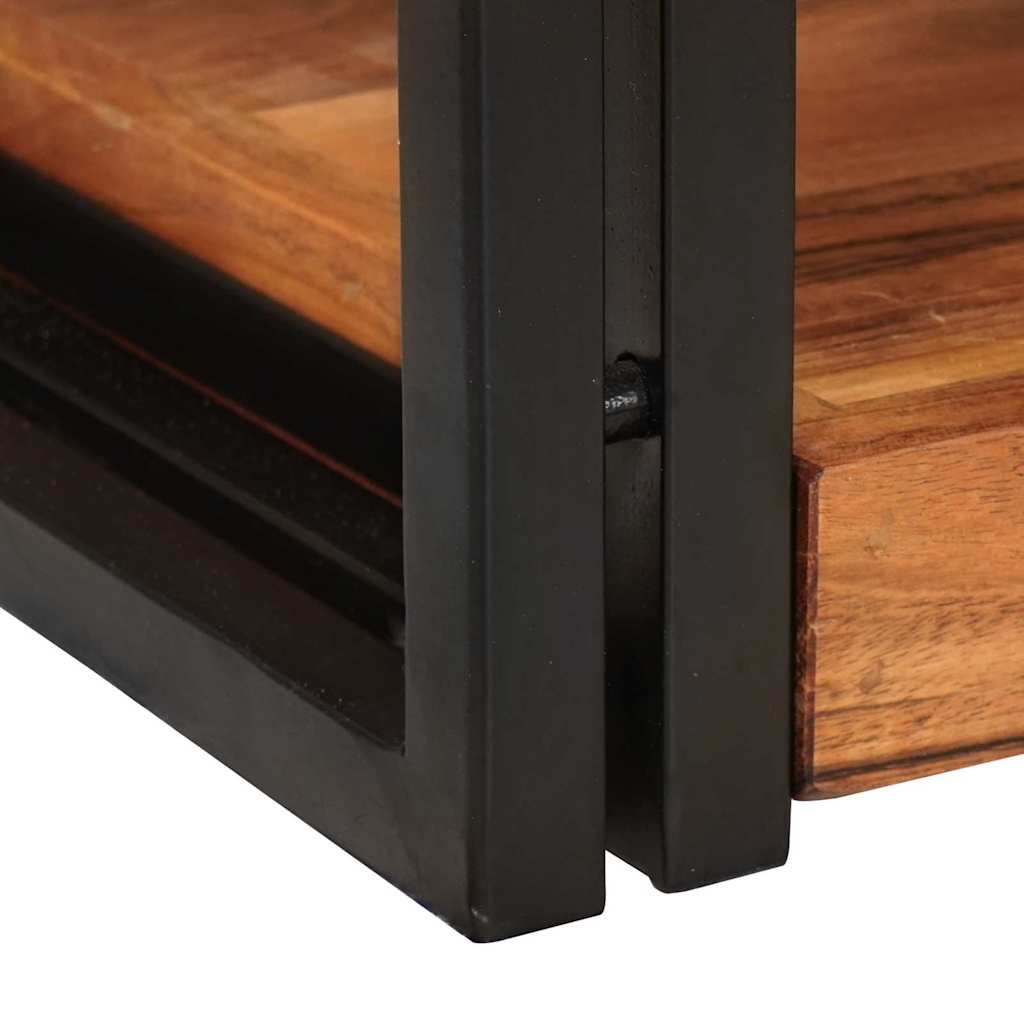 Comodino 2 pcs Marrone e nero Legno Massello di Acacia