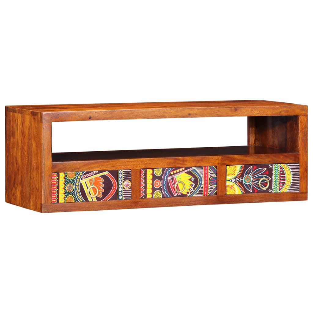 Mobile TV a Parete Multicolore 90x30x30 Legno Massello Acacia - homemem39
