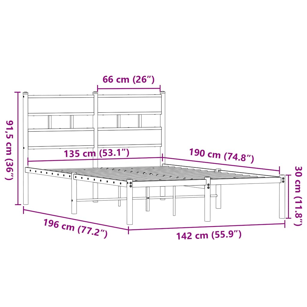 Giroletto senza Materaso in Metallo Rovere Fumo 135x190 cm | homemem39