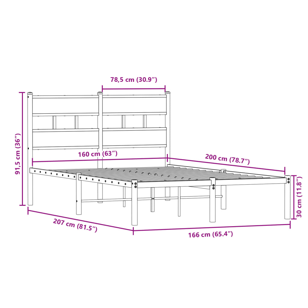 Giroletto senza Materaso in Metallo Rovere Fumo 160x200 cm | homemem39