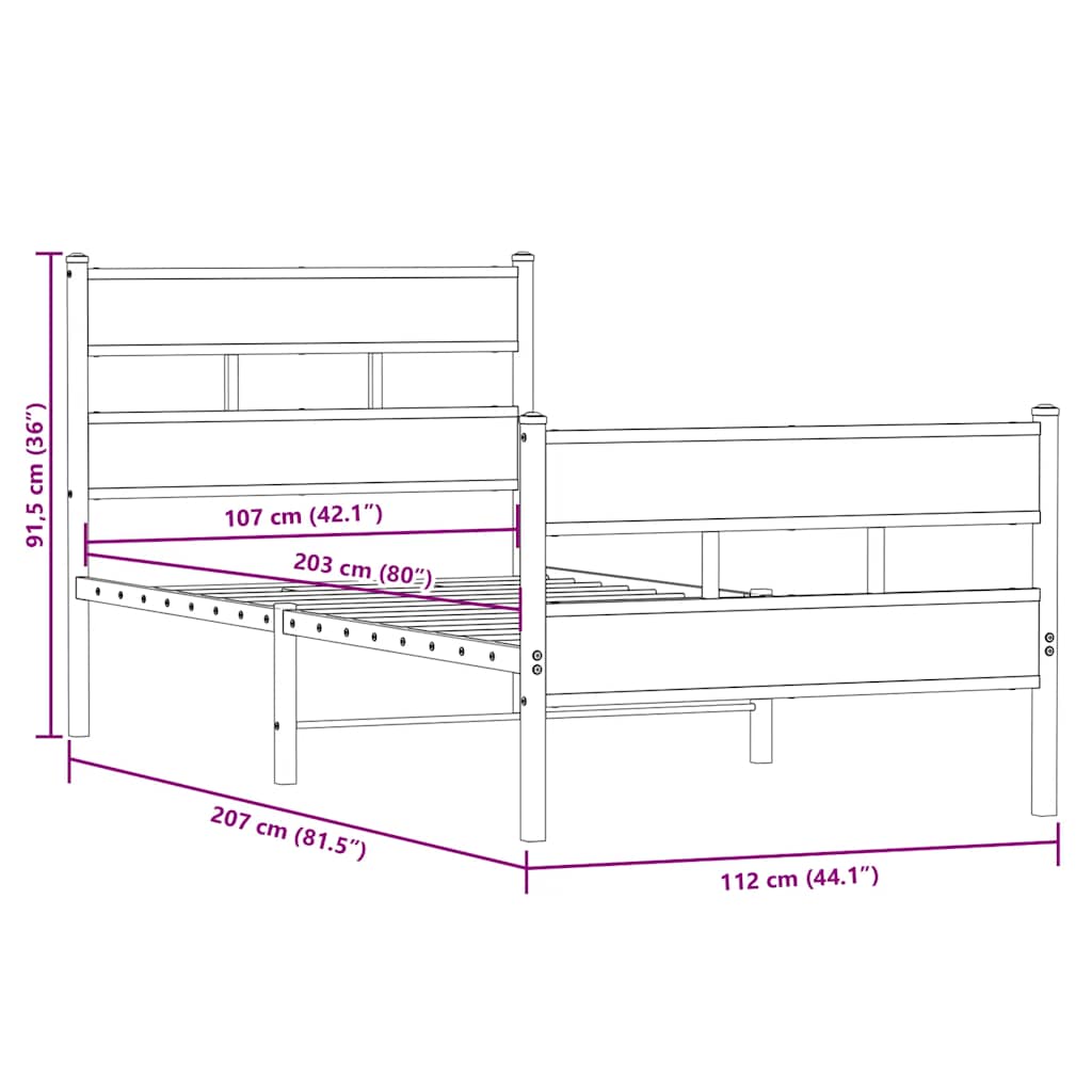Giroletto senza Materaso in Metallo Rovere Fumo 107x203 cm | homemem39