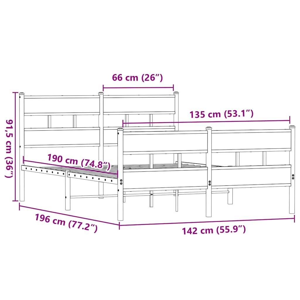 Giroletto senza Materaso in Metallo Rovere Fumo 135x190 cm | homemem39