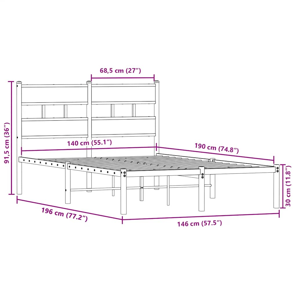 Giroletto senza Materaso in Metallo Rovere Sonoma 140x190 cm | homemem39