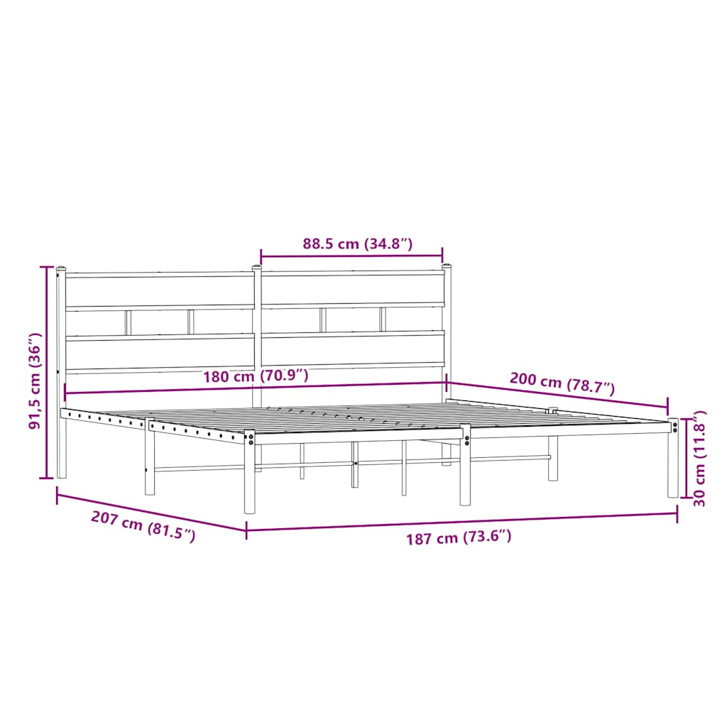 Giroletto senza Materaso in Metallo Rovere Sonoma 180x200 cm | homemem39
