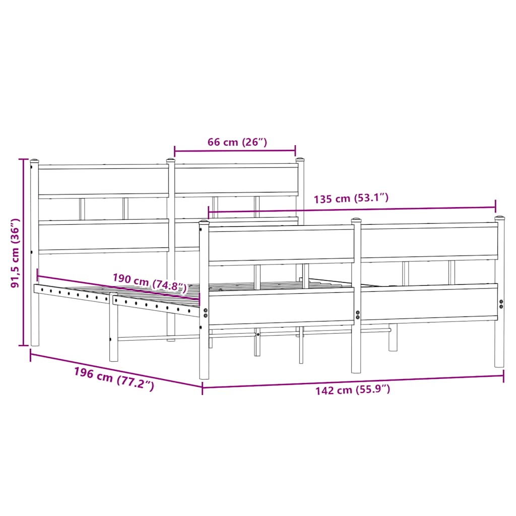 Giroletto senza Materaso in Metallo Rovere Sonoma 135x190 cm | homemem39