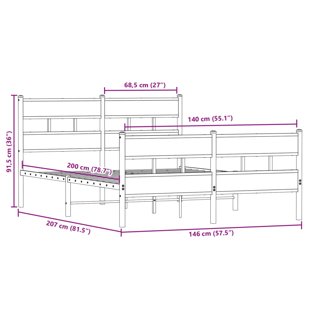 Giroletto senza Materaso in Metallo Rovere Sonoma 140x200 cm | homemem39