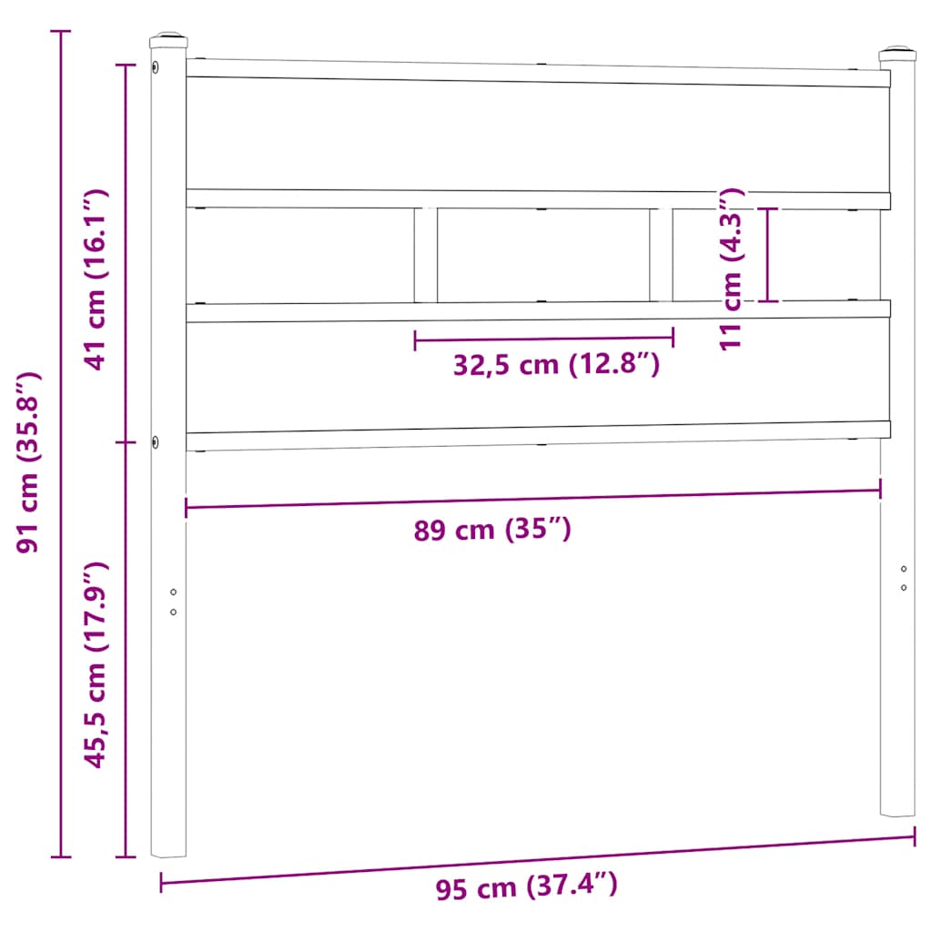 Testiera di Ricambio Rovere Sonoma 90 cm in Ferro e Legno Multistrato | homemem39