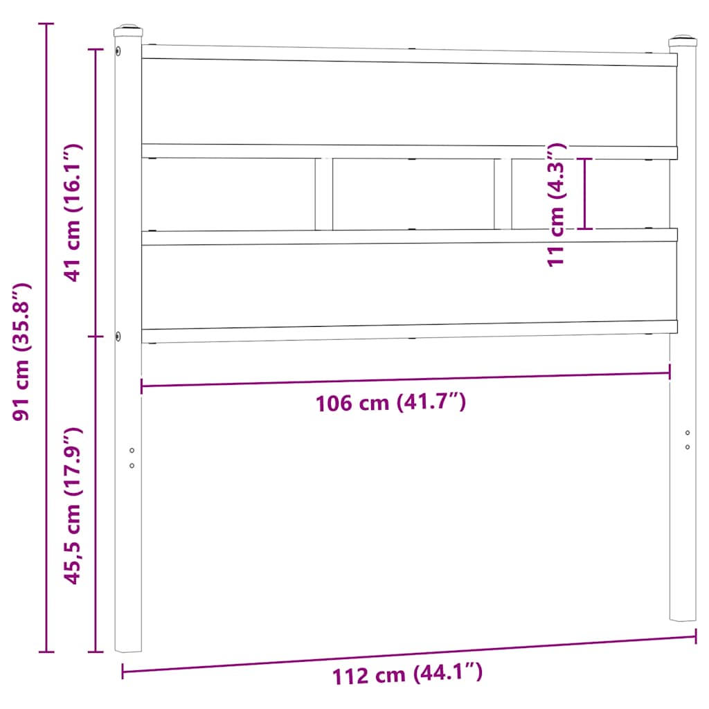 Testiera di Ricambio Rovere Sonoma 107 cm in Ferro e Legno Multistrato | homemem39