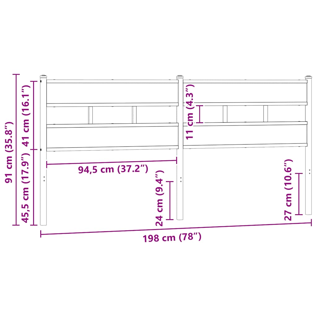Testiera di Ricambio Rovere Sonoma 193 cm in Ferro e Legno Multistrato | homemem39