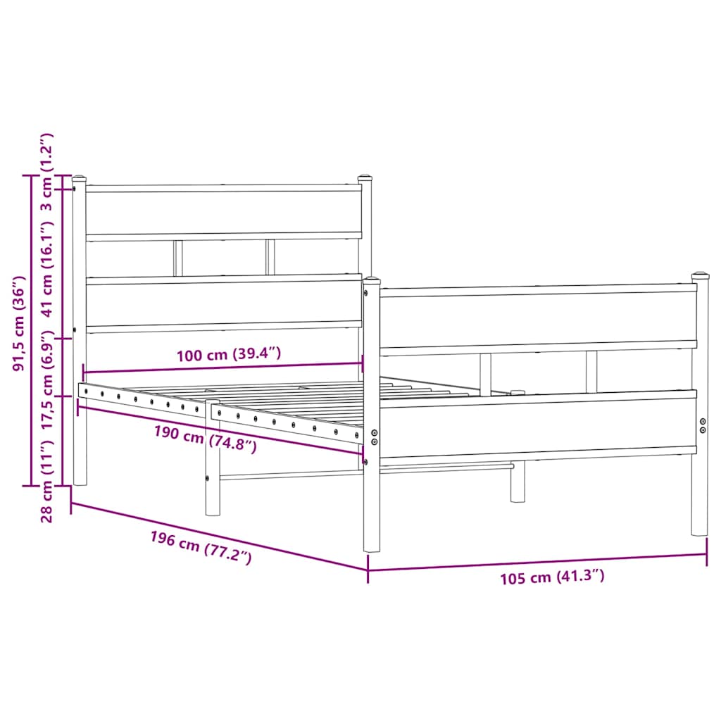 Giroletto senza Materasso con Testiera e Pediera 100x190 cm | homemem39