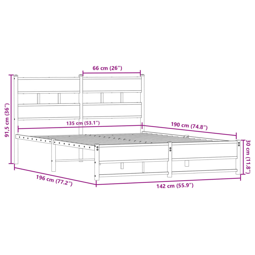 Giroletto senza Materaso in Metallo Rovere Fumo 135x190 cm | homemem39