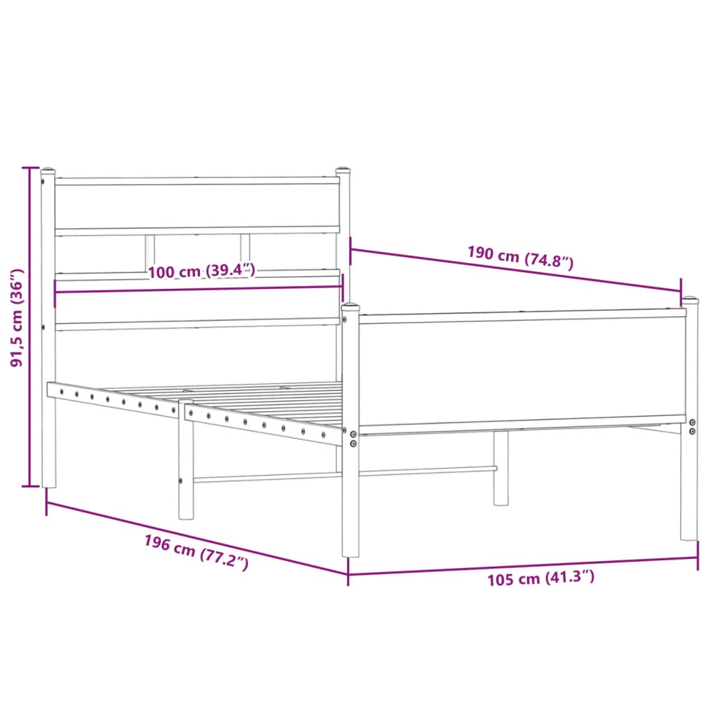 Giroletto senza Materasso Rovere Fumo 100x190 cm in Truciolato | homemem39