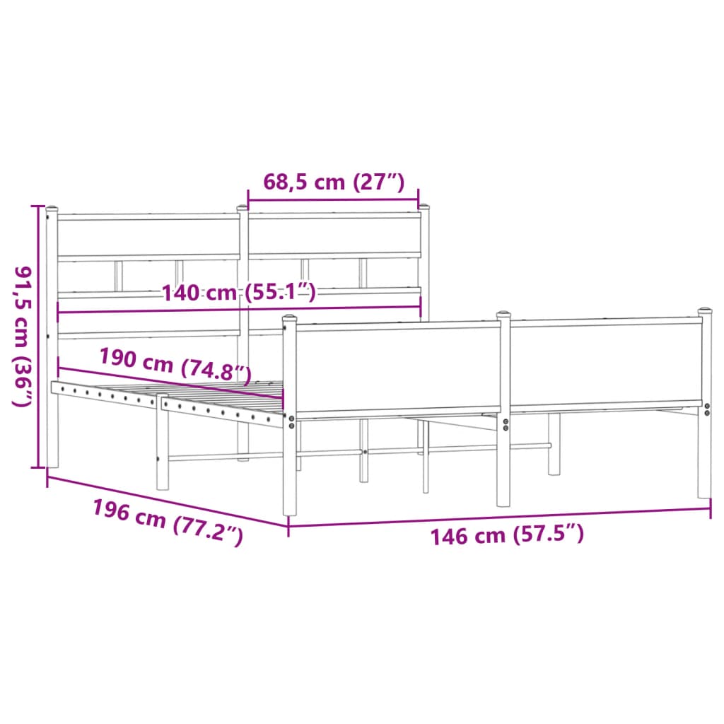Giroletto senza Materasso Rovere Fumo 140x190 cm in Truciolato | homemem39