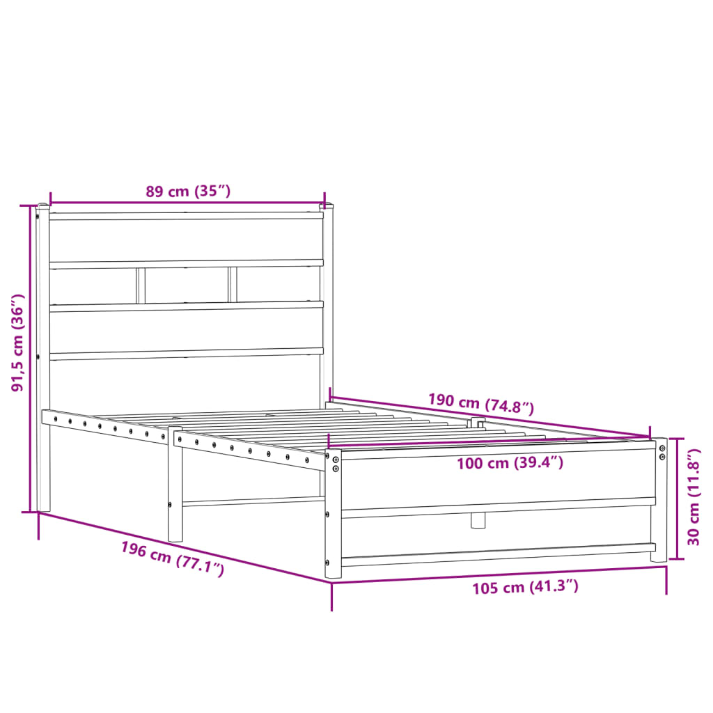 Giroletto senza Materaso in Metallo Rovere Sonoma 100x190 cm | homemem39