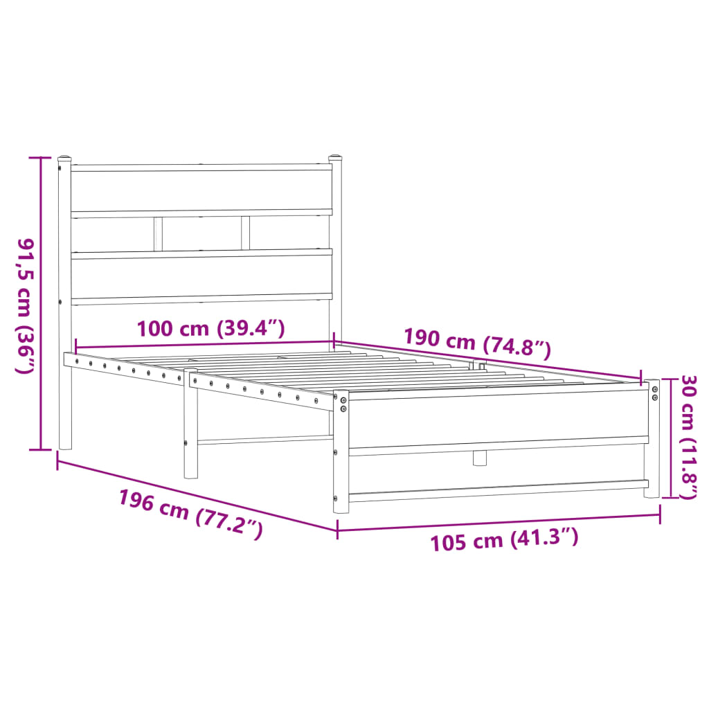 Giroletto senza Materasso in Metallo Rovere Marrone 100x190 cm | homemem39