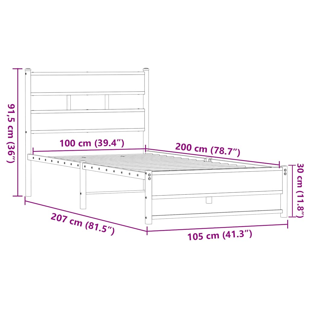 Giroletto senza Materasso in Metallo Rovere Marrone 100x200 cm | homemem39
