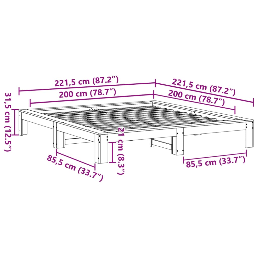Giroletto senza Materasso Bianco 200x200 cm Legno Massello Pino | homemem39