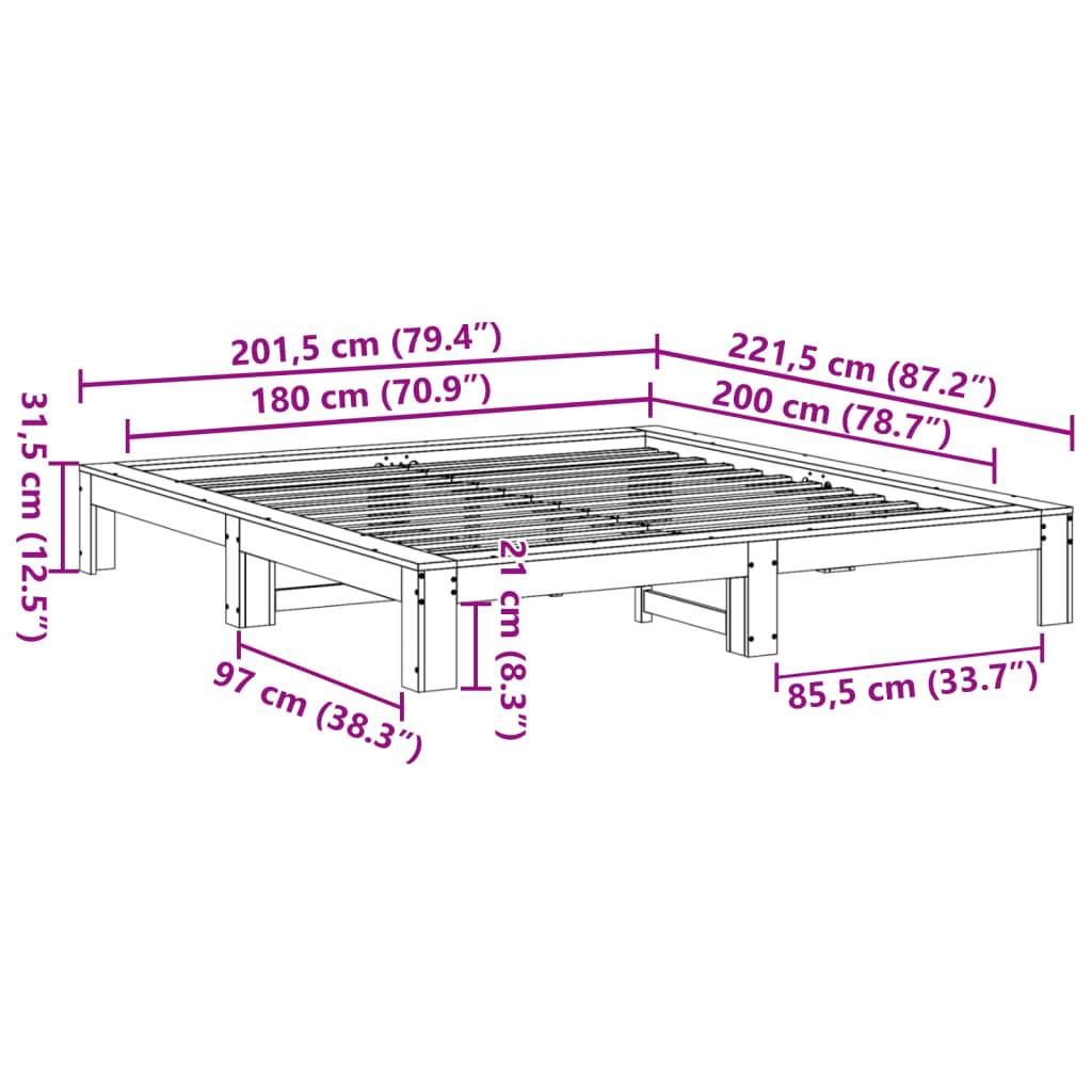Letto senza Materasso Marrone Cera 180x200 cm in Legno di Pino | homemem39