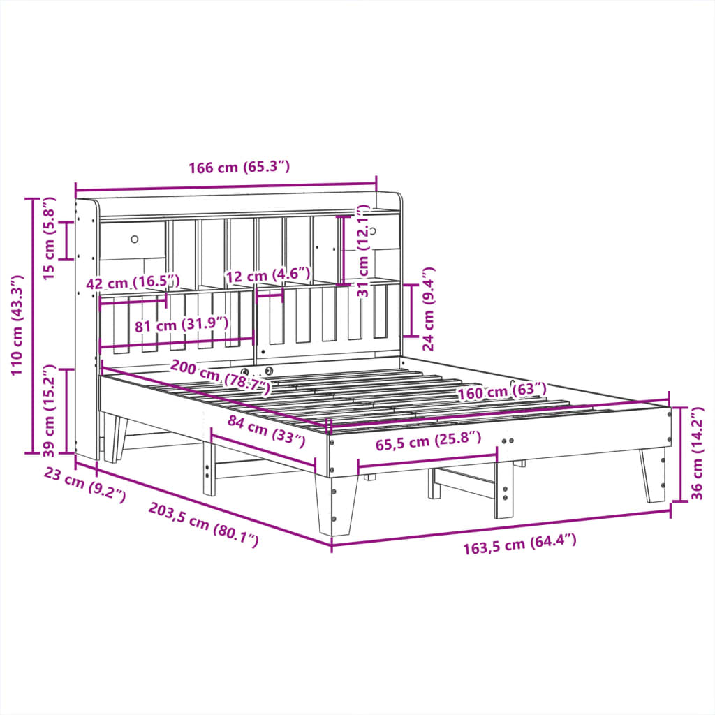 Letto senza Materasso Bianco 160x200 cm Legno Massello di Pino | homemem39