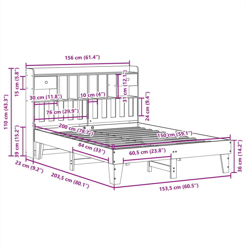 Letto senza Materasso Marrone Cera 150x200 cm in Legno di Pino | homemem39