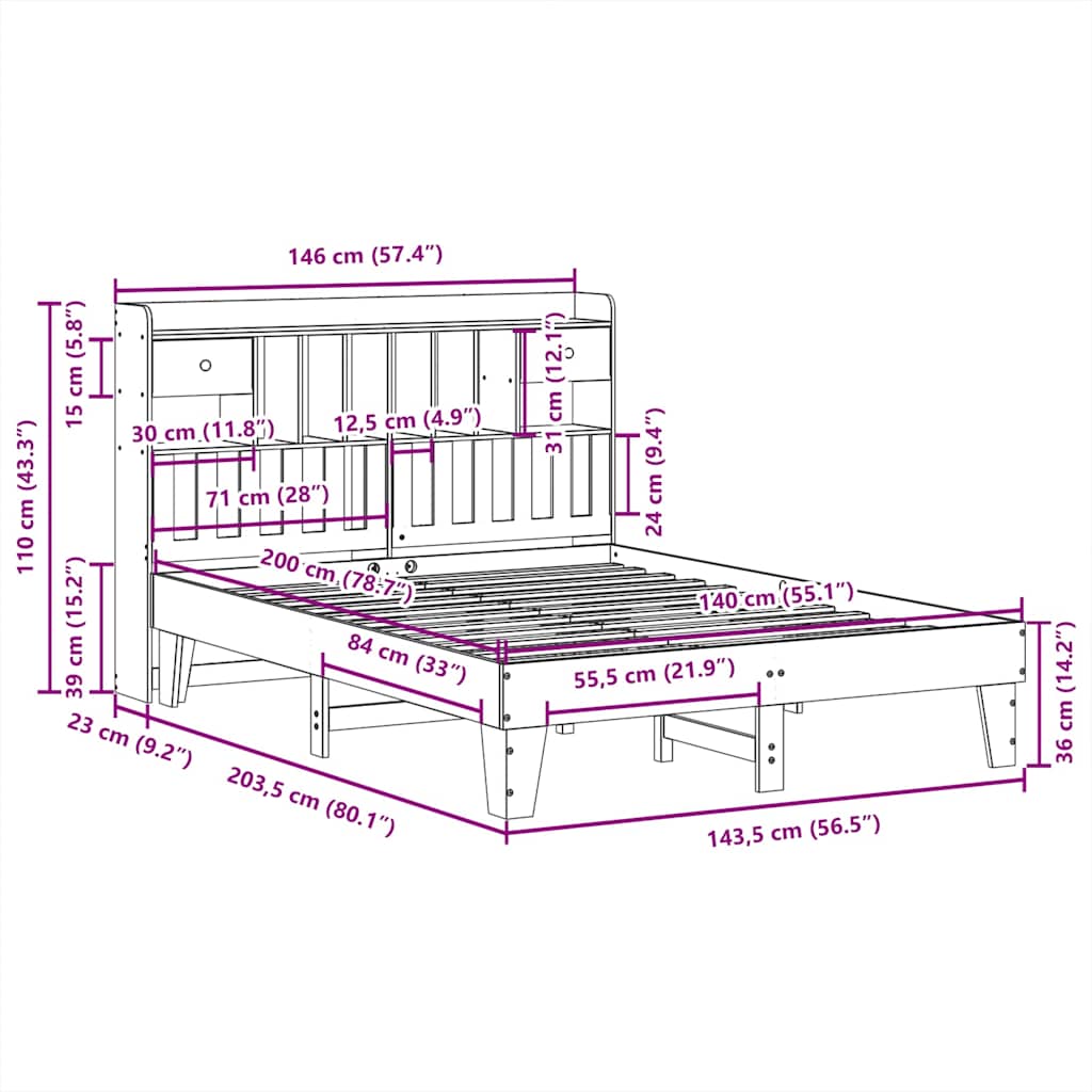 Letto senza Materasso Bianco 140x200 cm Legno Massello di Pino | homemem39